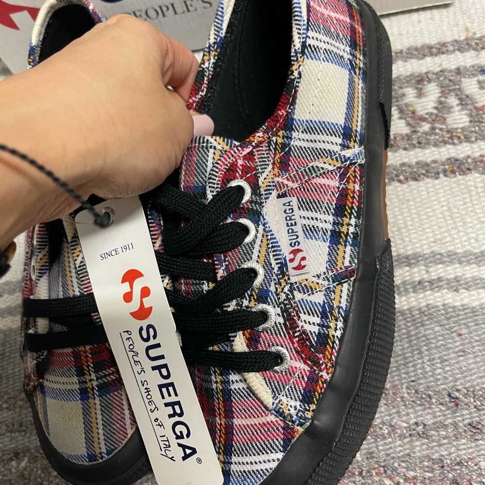 SUPERGA WHITE MULTI PLAID SNEAKERS NWT SZ 6 - Picture 5 of 7